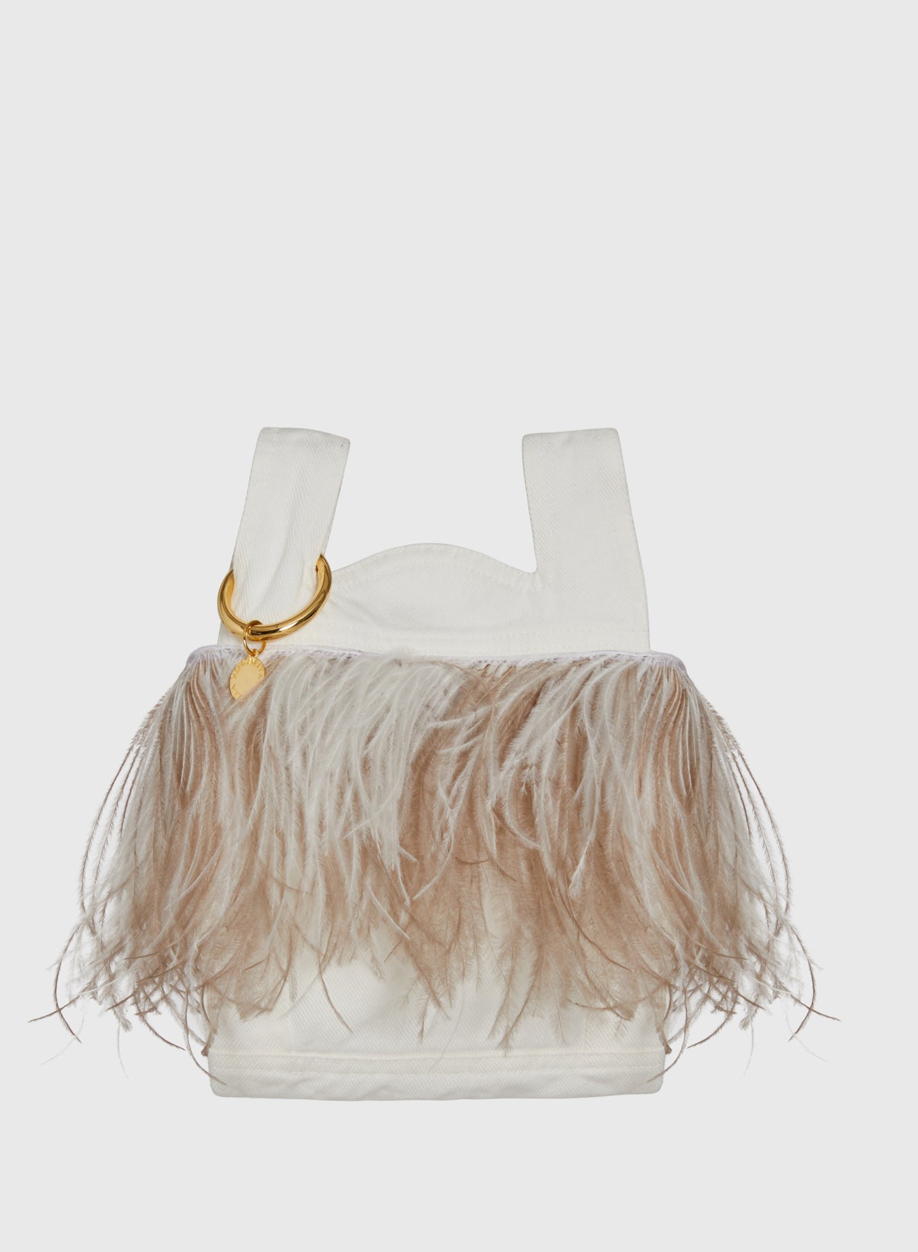 Denim Bag with ostrich feathers—a perfect blend of casual and luxury.